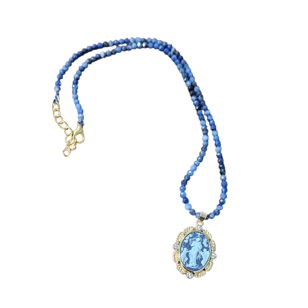 Handmade Vintage Lapiz Azul And Cameo Necklace